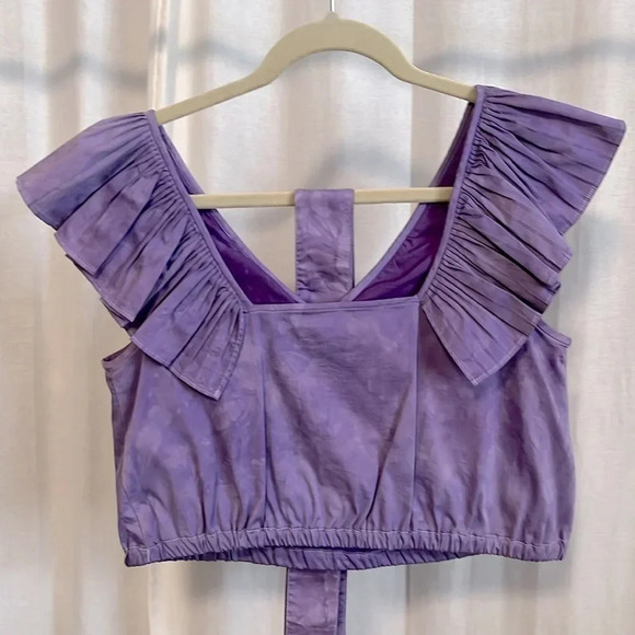 Cotton Ruffled V-Neck Sleeveless Blouse, Size S - Picture 5 of 5